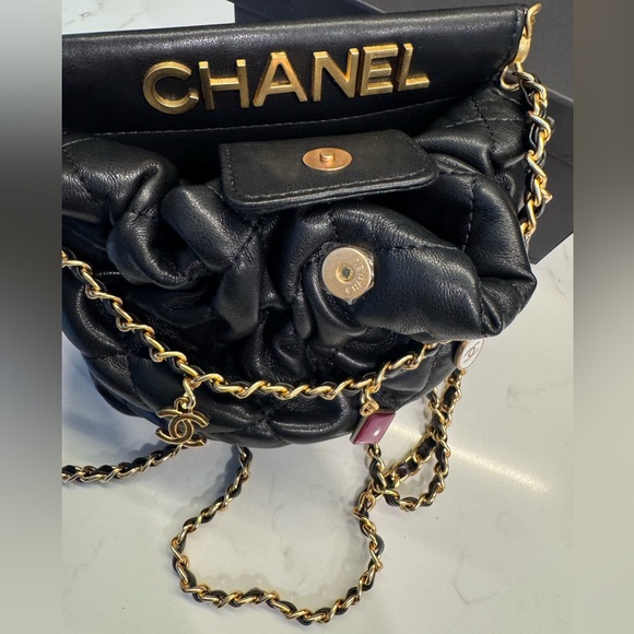 Chanel Makeup Bag crossbody purse chain CC black charm bucket bag pouch - Picture 6 of 13